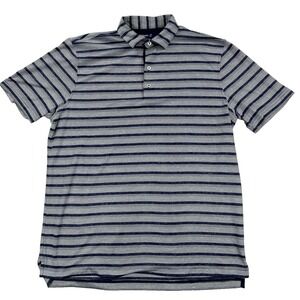 Mens Johnnie O Performance Polo Shirt Striped Blue Gray Golf Polyester Large